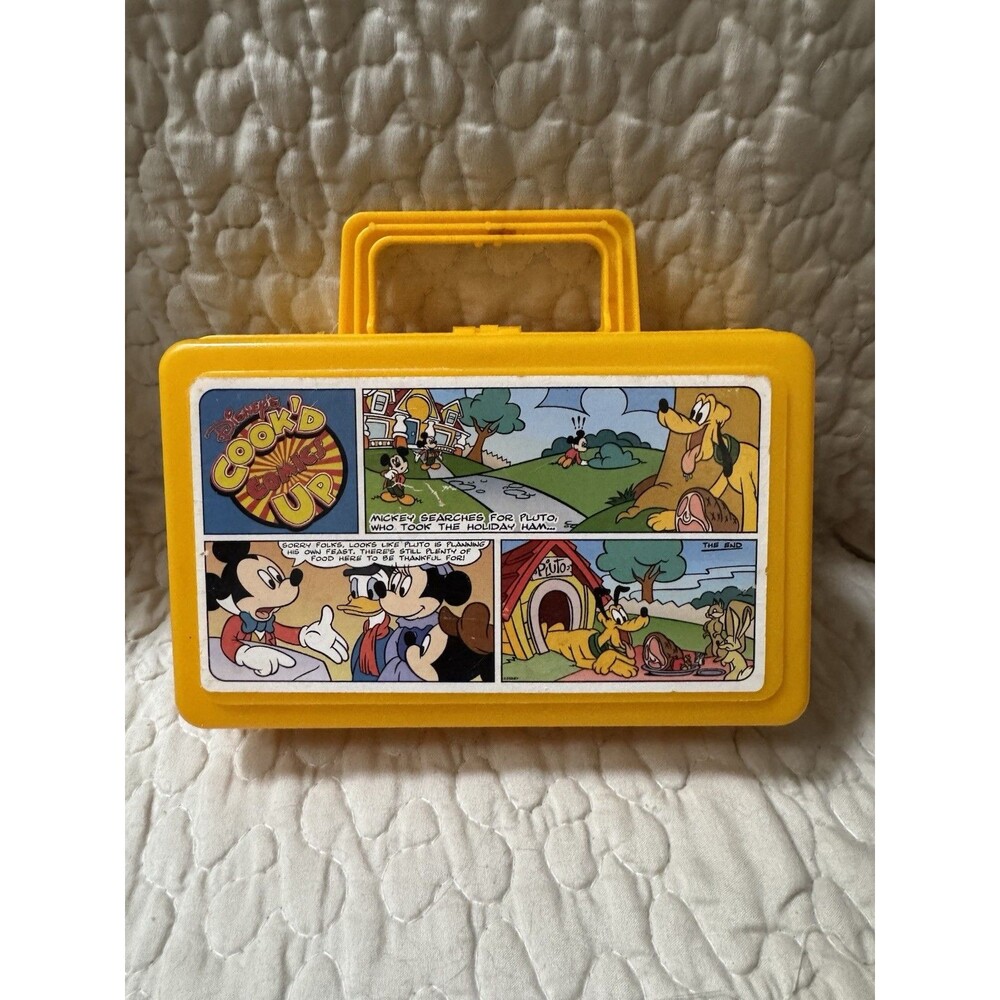 Vintage Disney Cook’d Comics Up Yellow Plastic Lunch Box Case Mickey Pluto